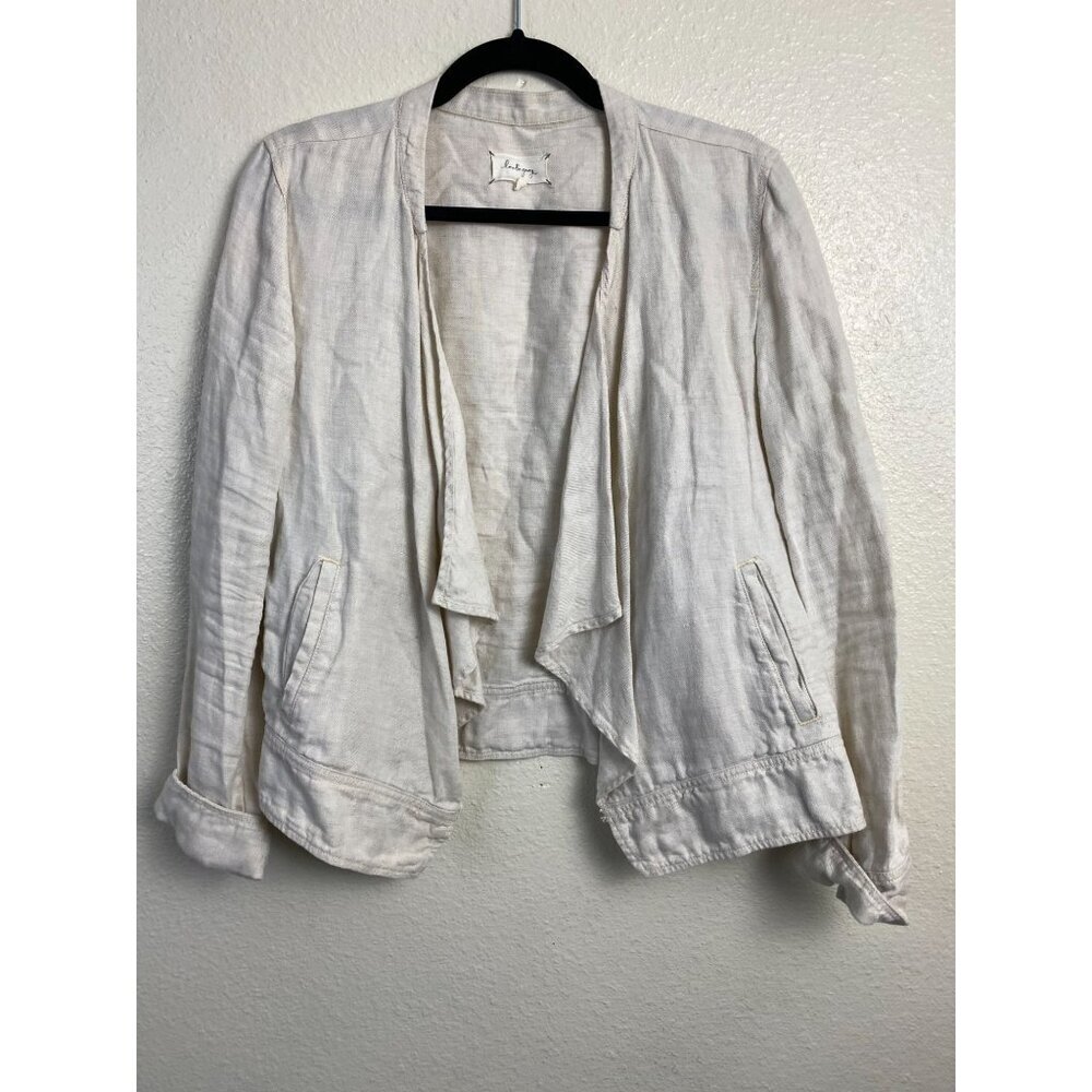 Lou & Grey Linen Cream Blazer Jacket Open Front Women Medium Classic Neutral